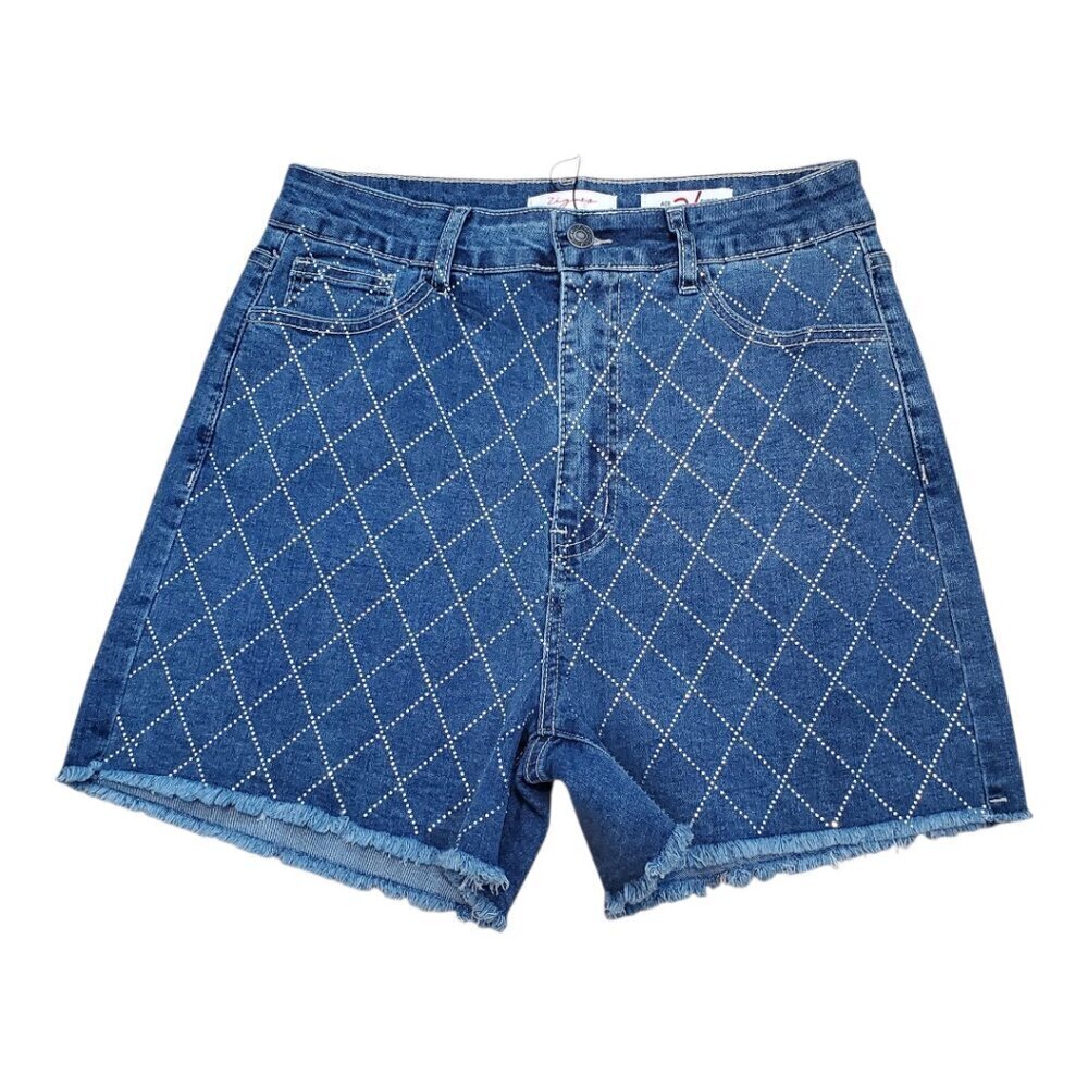 VIGOSS Ace Shorts High-rise Diamond Pattern Rhinestone Frayed Hem Shorts SZ 9/29